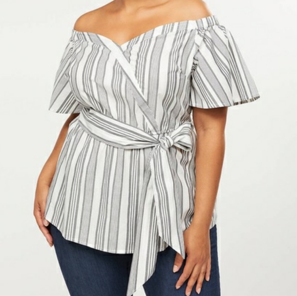 Lane Bryant Tops - Lane Bryant Off the Shoulder Top in Stripe